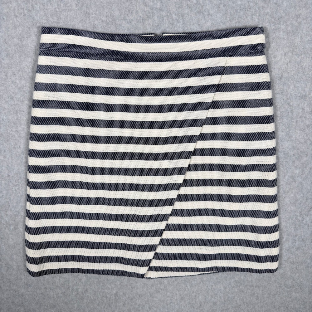 J. Crew‎ Womens Faux Wrap Mini Skirt Size 00 Cotton Blue and White Striped